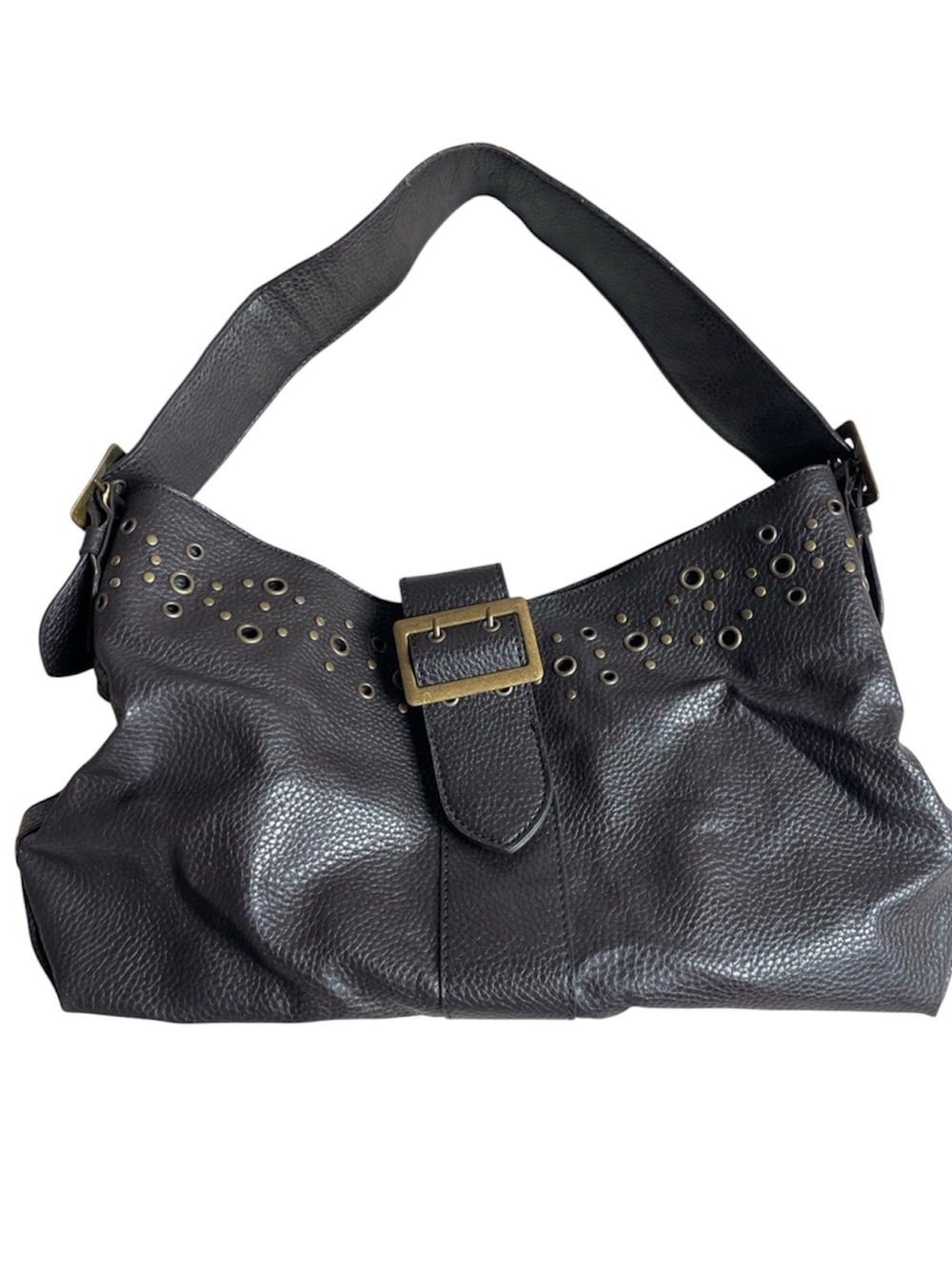 Ann Taylor LOFT Grommet Hobo Shoulder Bag – Dark Brown Pebbled Leather, Boho